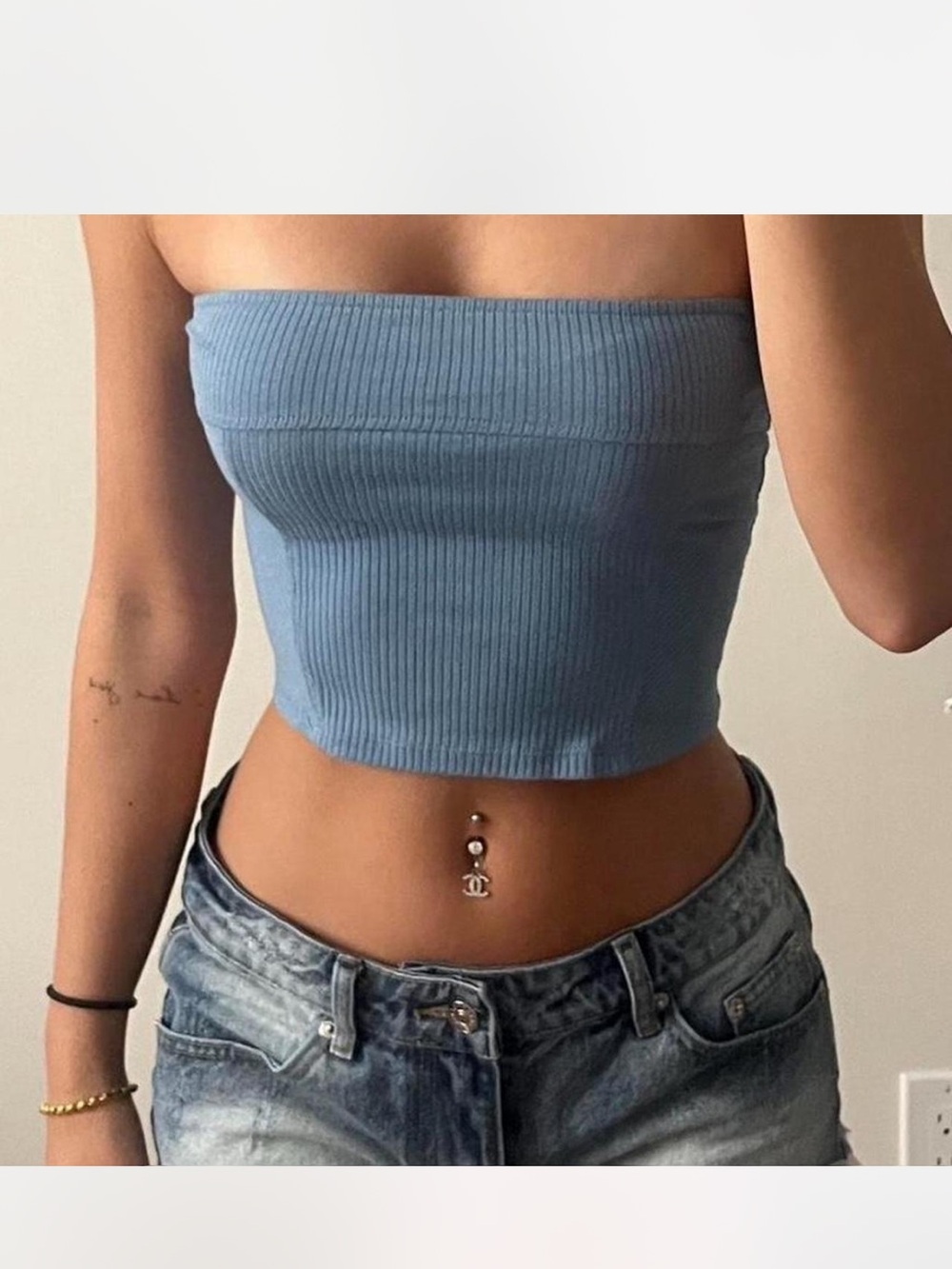NEW Luxury 14G double c belly ring made of surgical steel and cubic zirconia